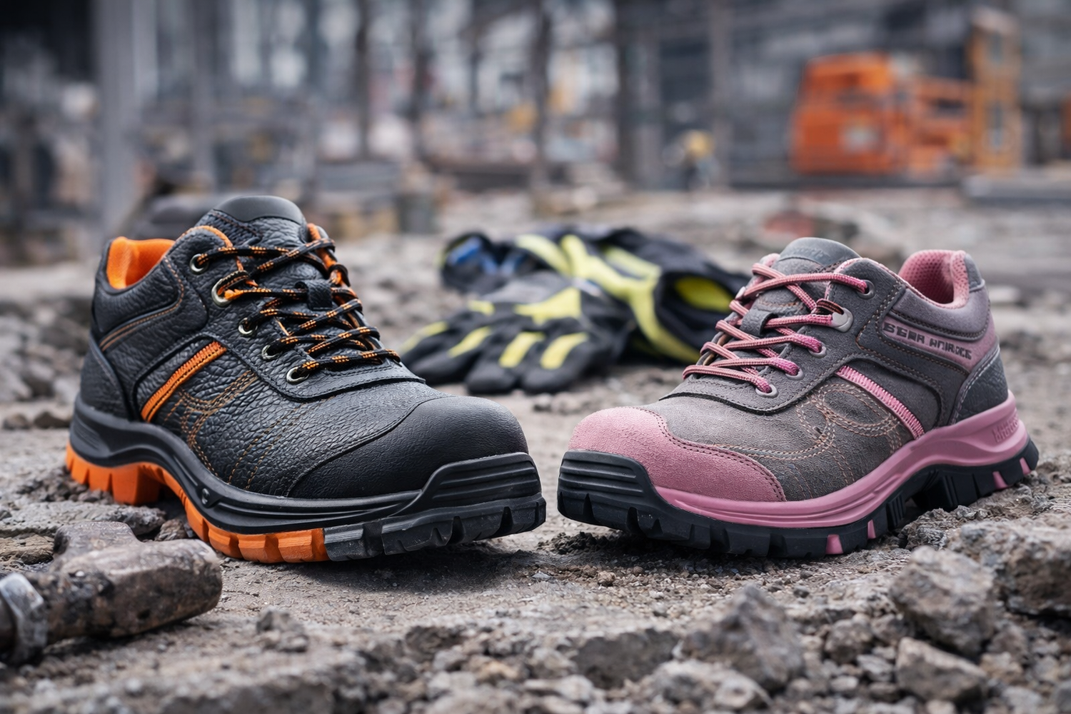 Chaussures de sécurité homme et femme avec coque renforcée et semelle antidérapante sur chantier
